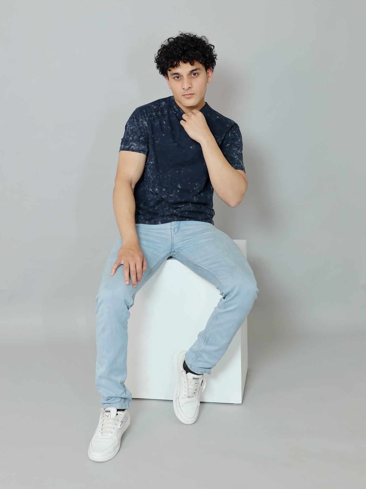 Midnight Unisex  Tide Acid Wash Oversized T-Shirt | Navy Blue