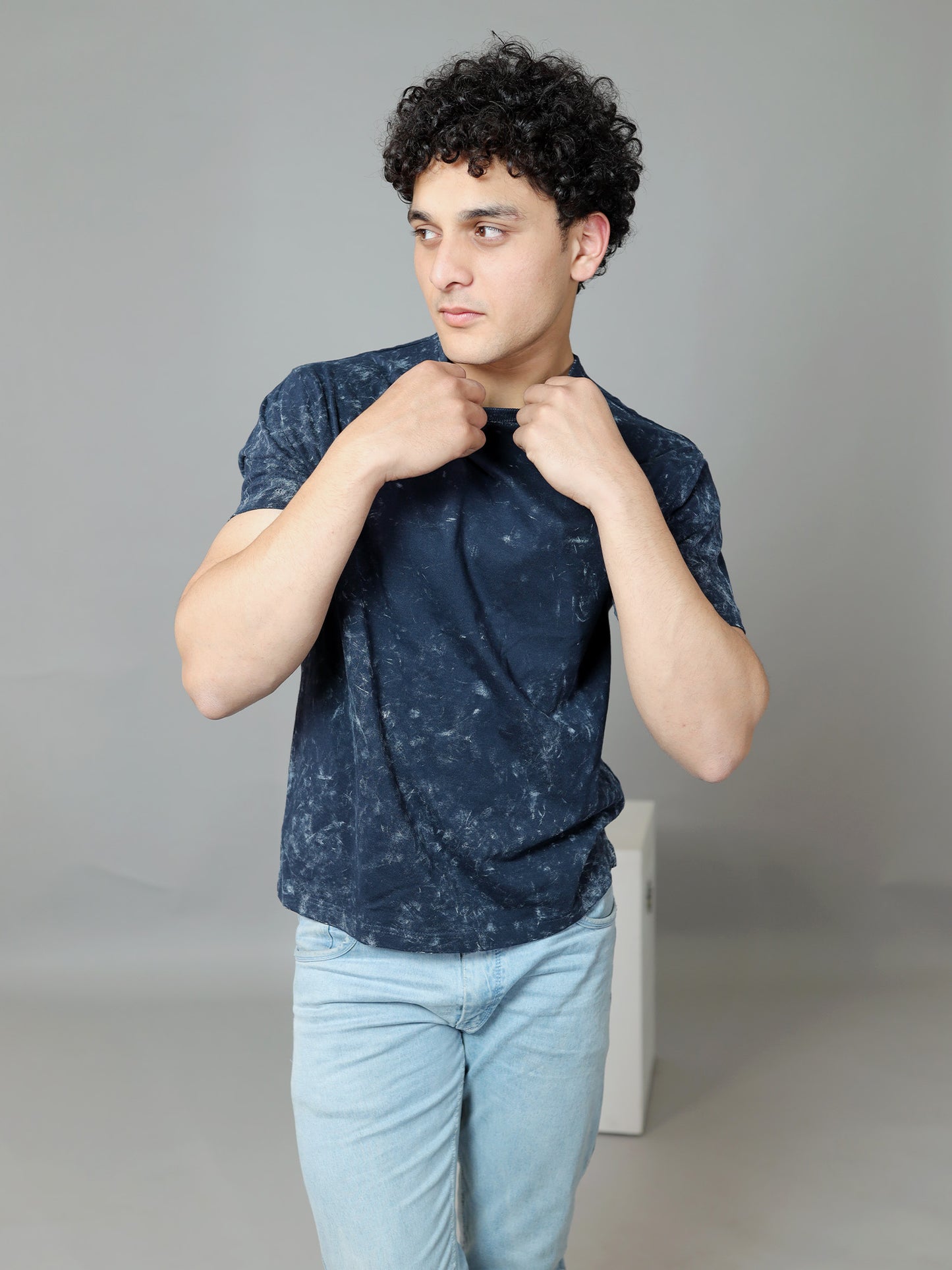 Midnight Unisex  Tide Acid Wash Oversized T-Shirt | Navy Blue