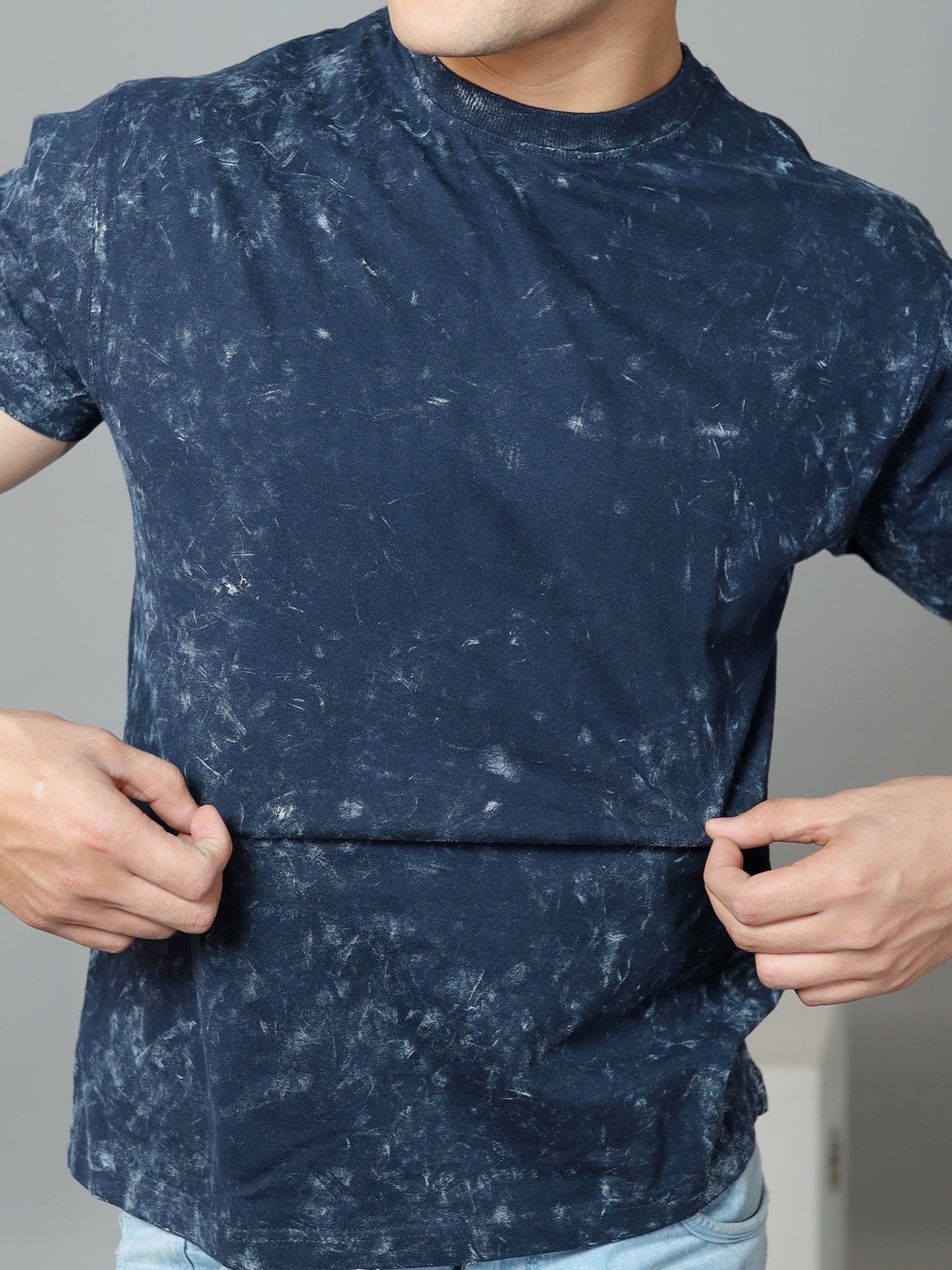 Midnight Unisex  Tide Acid Wash Oversized T-Shirt | Navy Blue