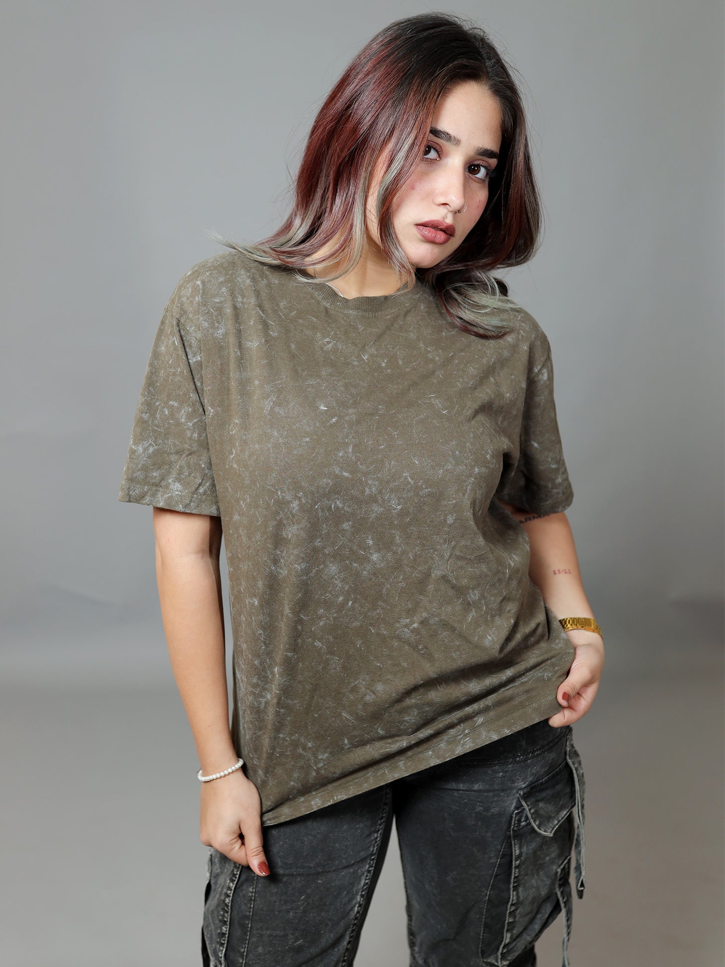Woodland Unisex  Haze Acid Wash Oversized T-Shirt | Olive Green