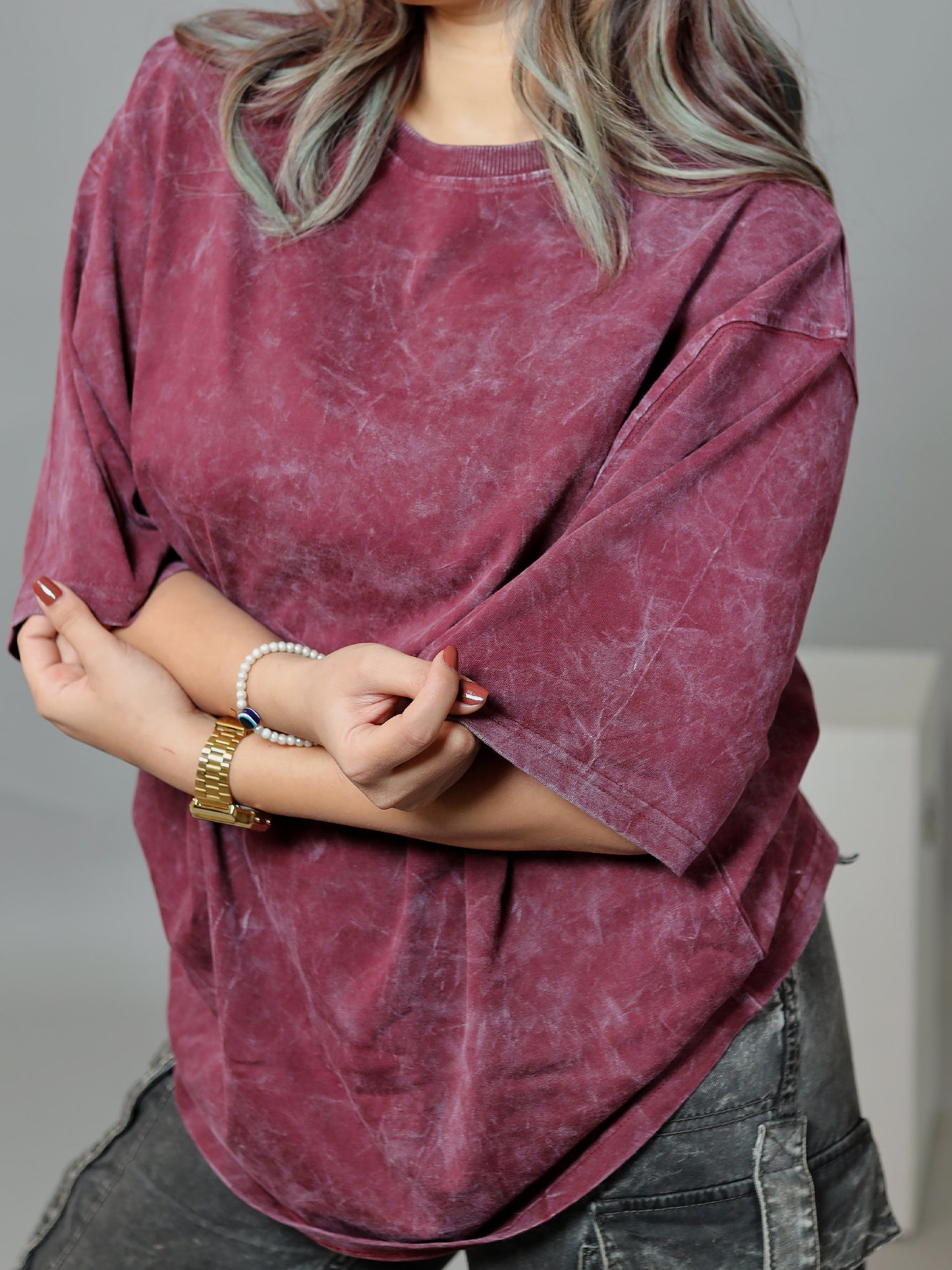 Claret Unisex Maroon Acid Wash Oversized T-shirt | Maroon