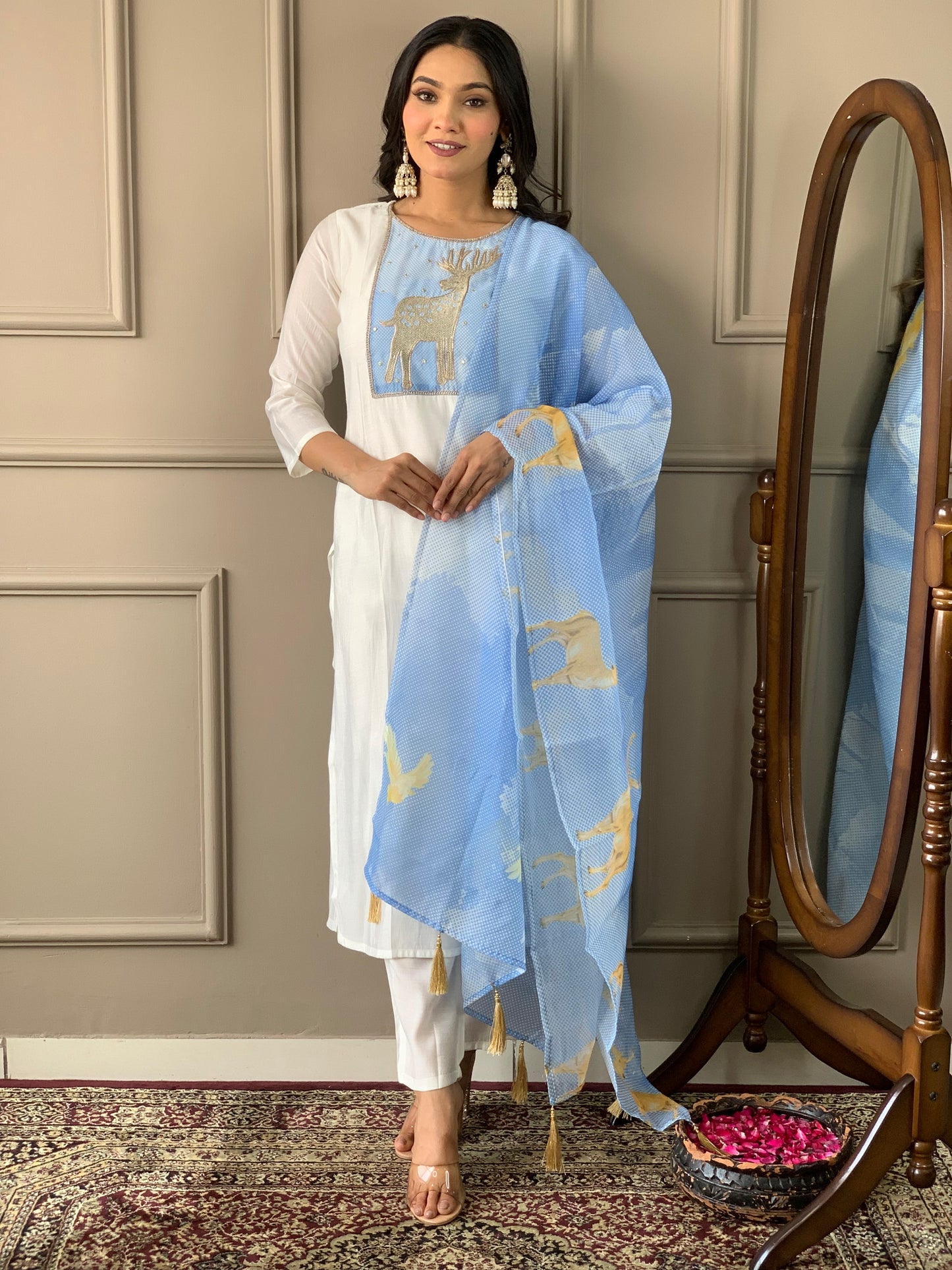 Designer Kurta Set With Digital Print And Embroidery Work