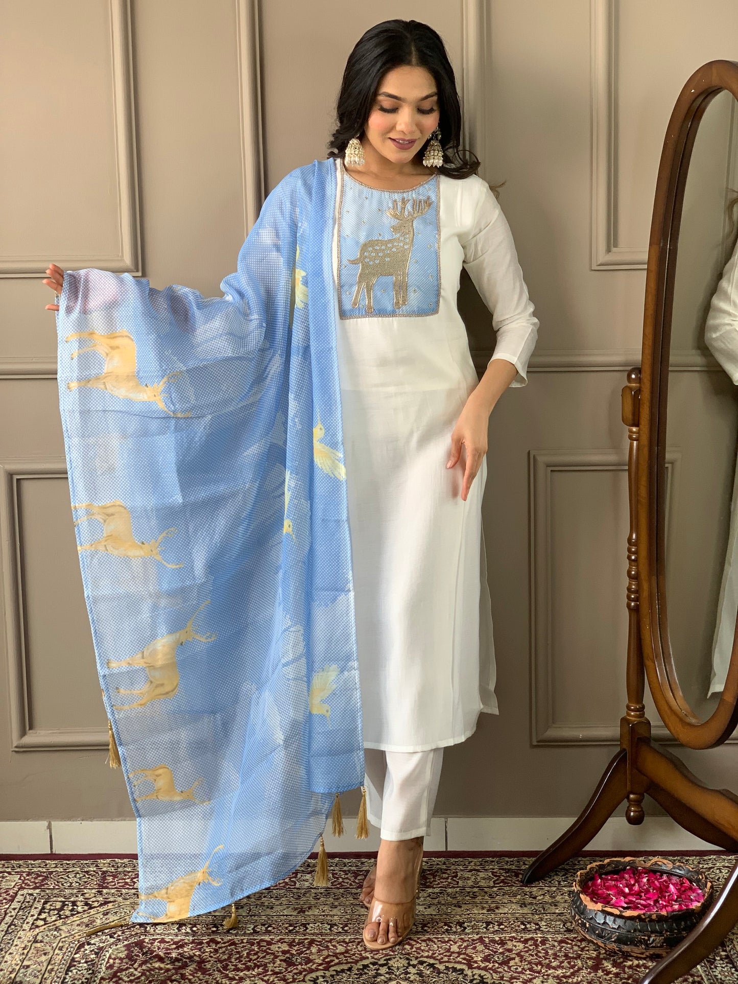 Designer Kurta Set With Digital Print And Embroidery Work