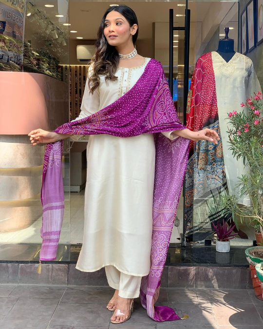 Embroidary Print Kurti With Pant and Beautiful Printed Dupatta