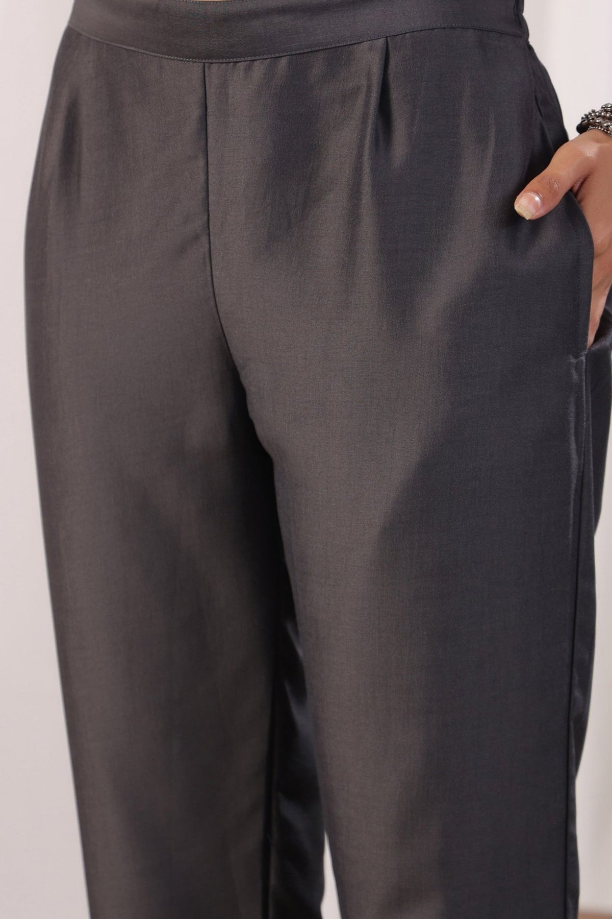 Grey Embordered A Line Kurta Set With Dupatta