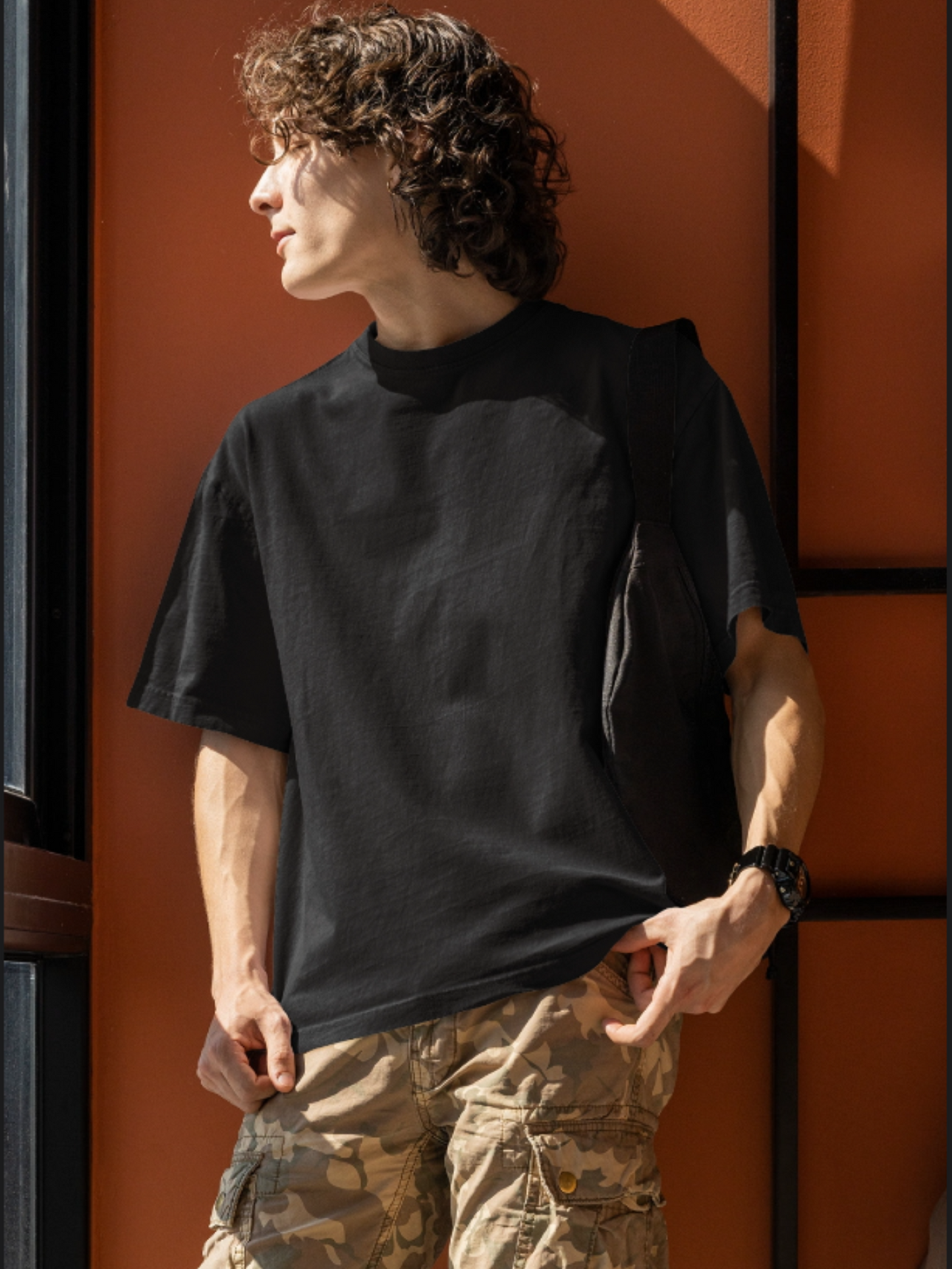 Plain black Round Neck Oversized Cotton T-shirt At Stalworth