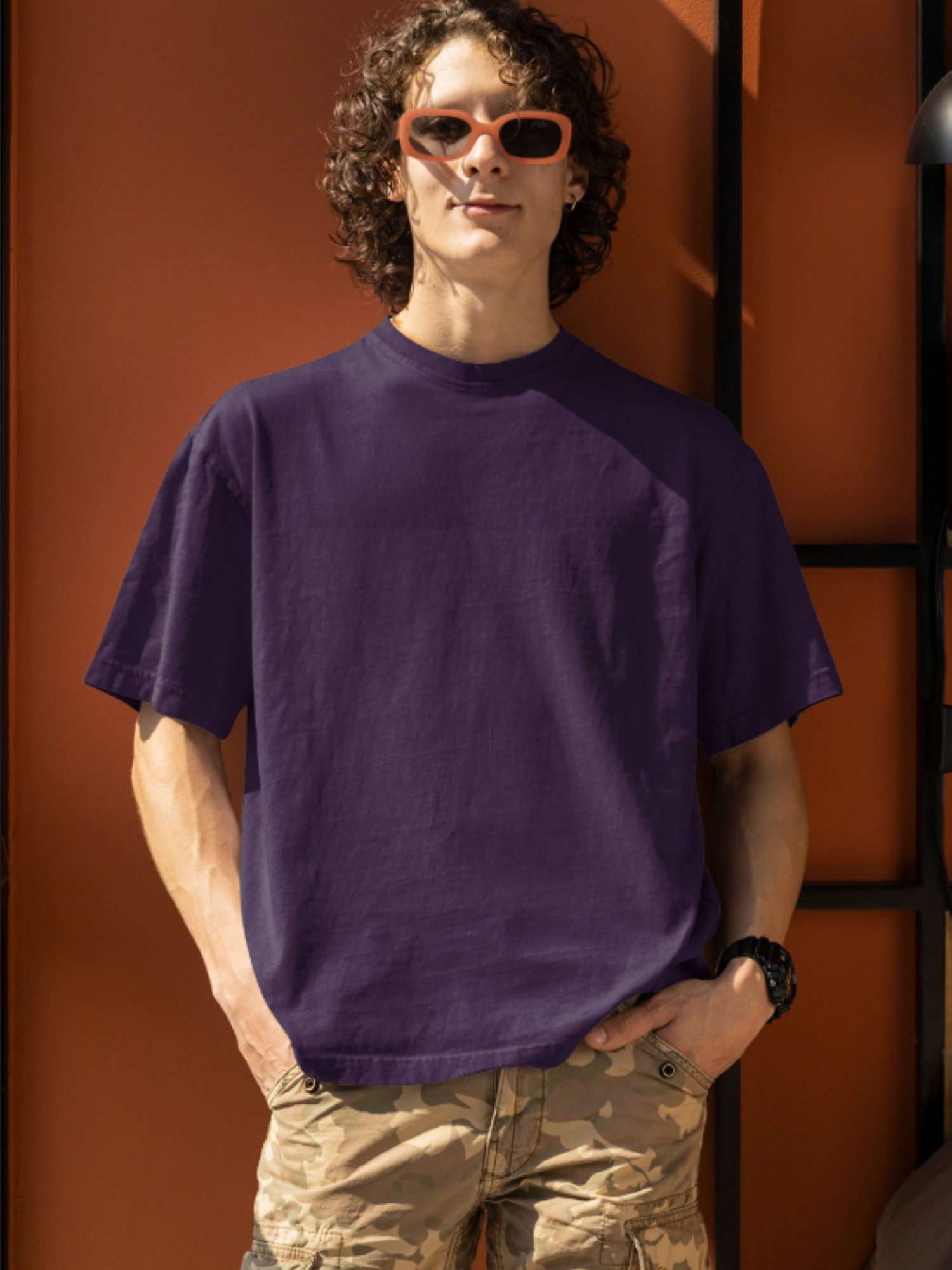 Plain Purple Round Neck Oversized Cotton T-shirt At Stalworth