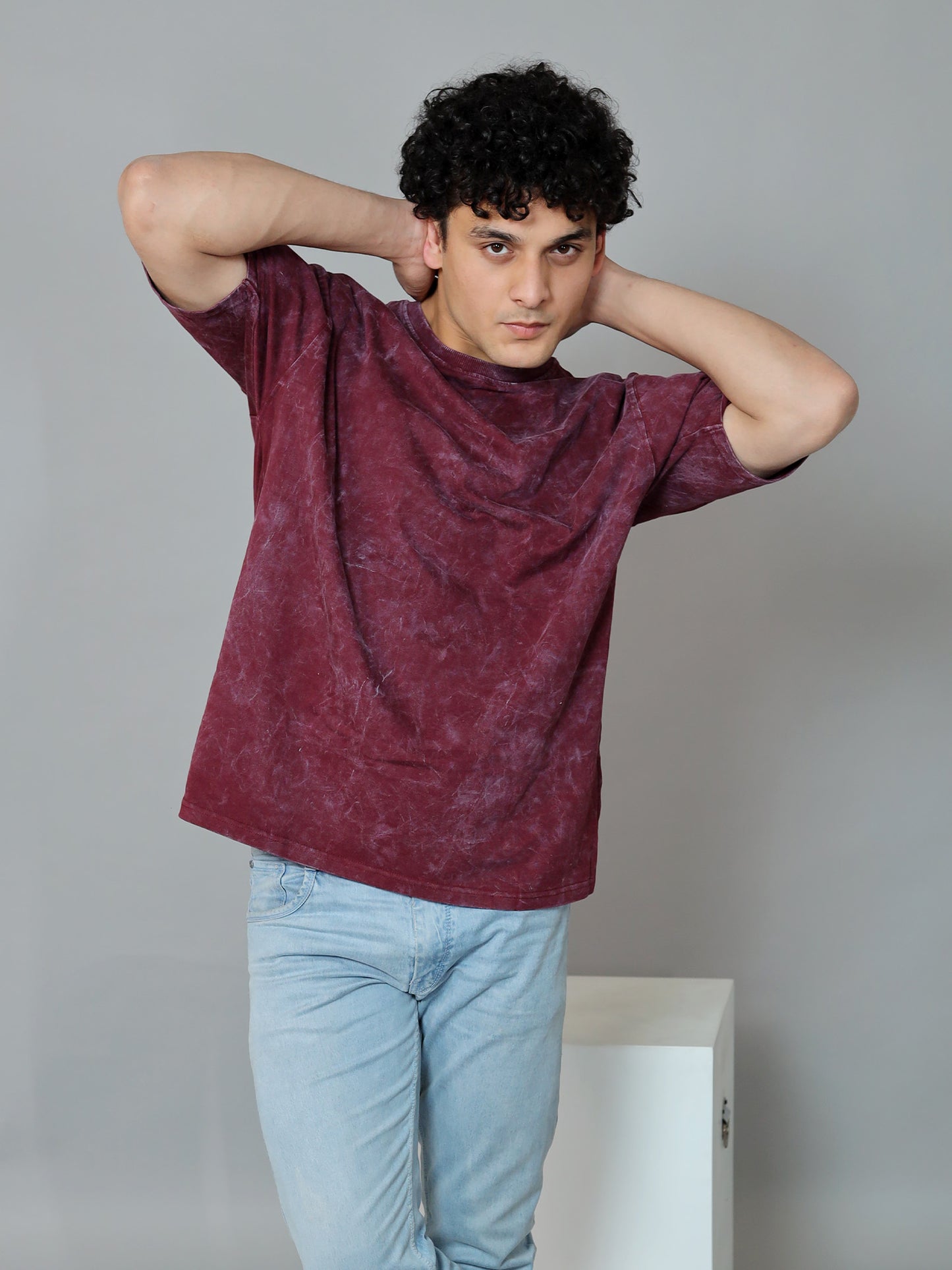 Claret Maroon Acid Wash Oversized T-shirt | Maroon