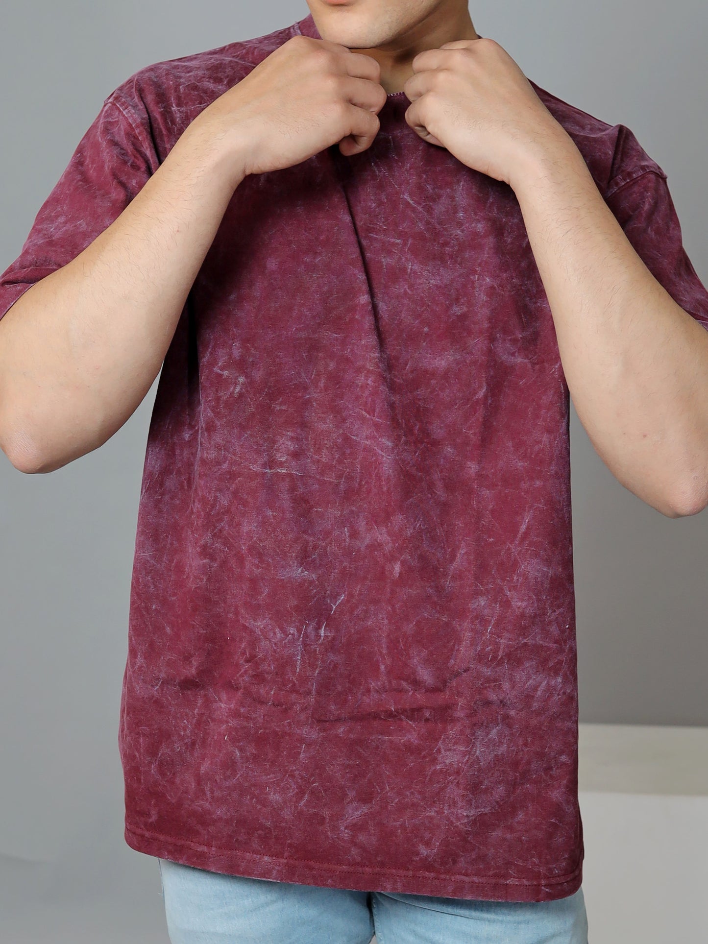 Claret Maroon Acid Wash Oversized T-shirt | Maroon