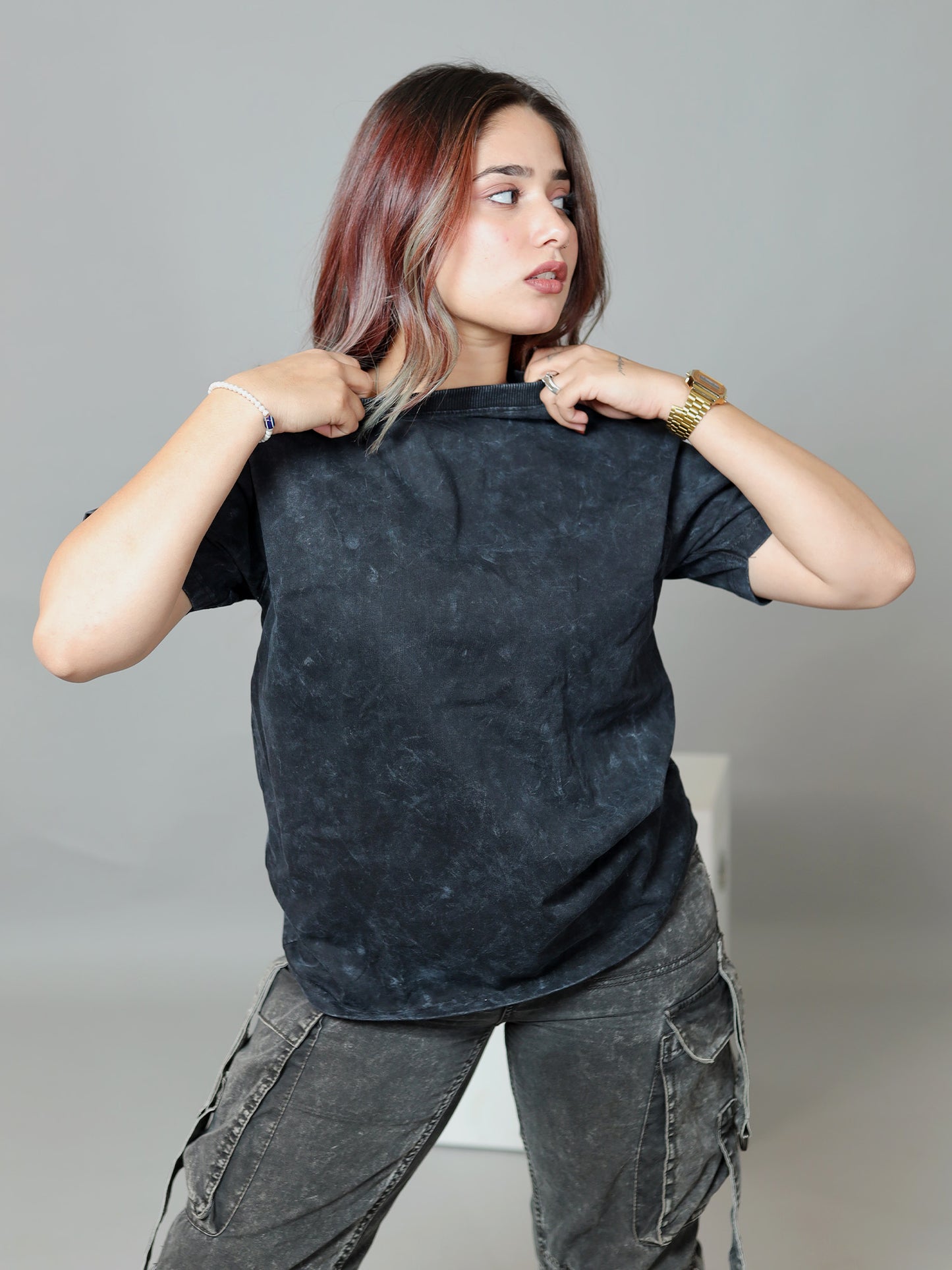 Obsidian Storm Acid Wash Oversized T-Shirt | Black