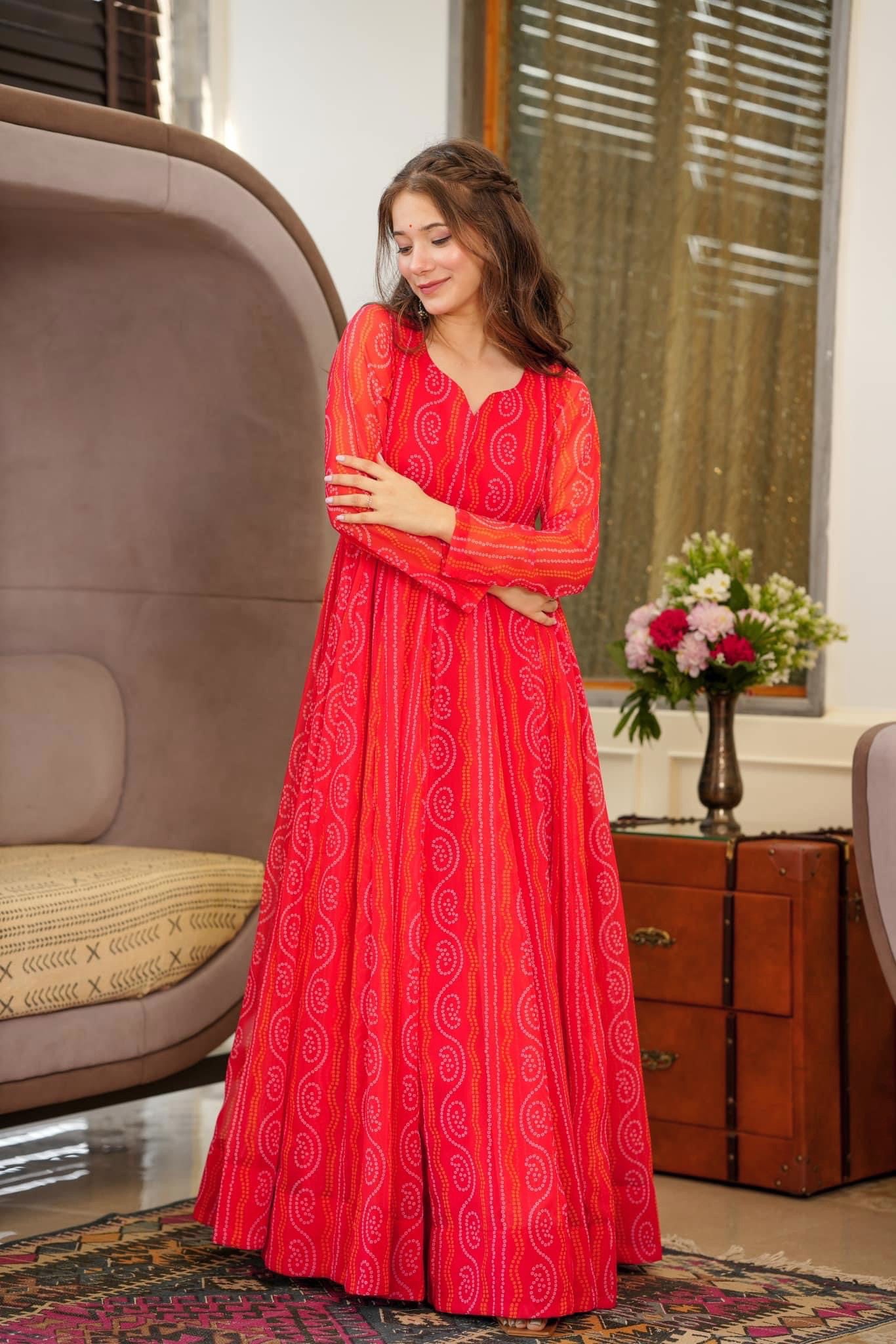 Red Color Beautiful and Stylish Full Flair Gown for Women Stalworth Red Color Beautiful and Stylish Full Flair Gown for Women Stalworth