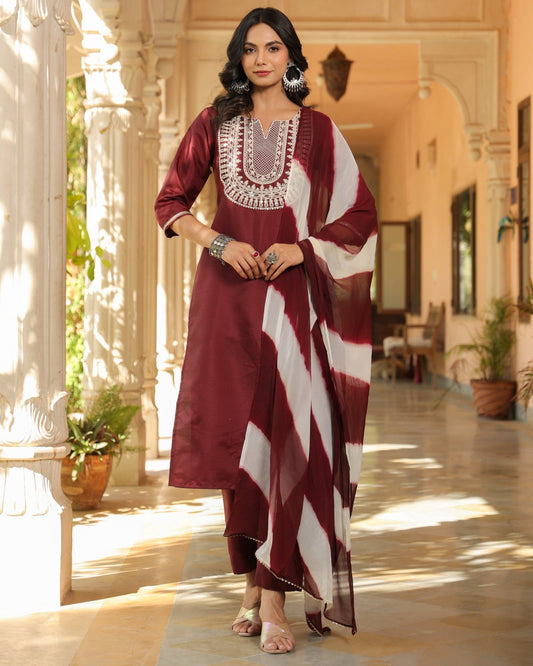 Embroidered Design Aari Work Chanderi Cotton Kurta With duppata and Bottom