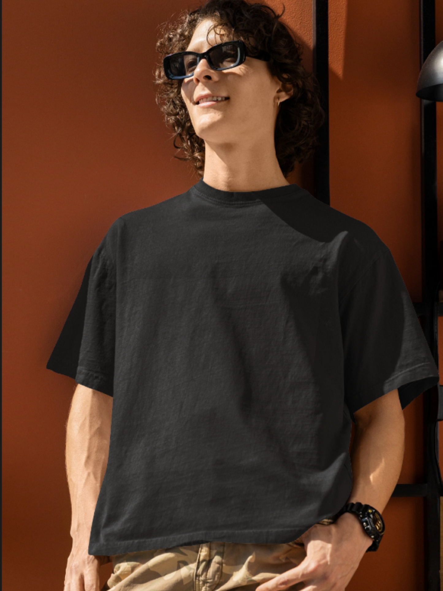 Plain black Round Neck Oversized Cotton T-shirt At Stalworth