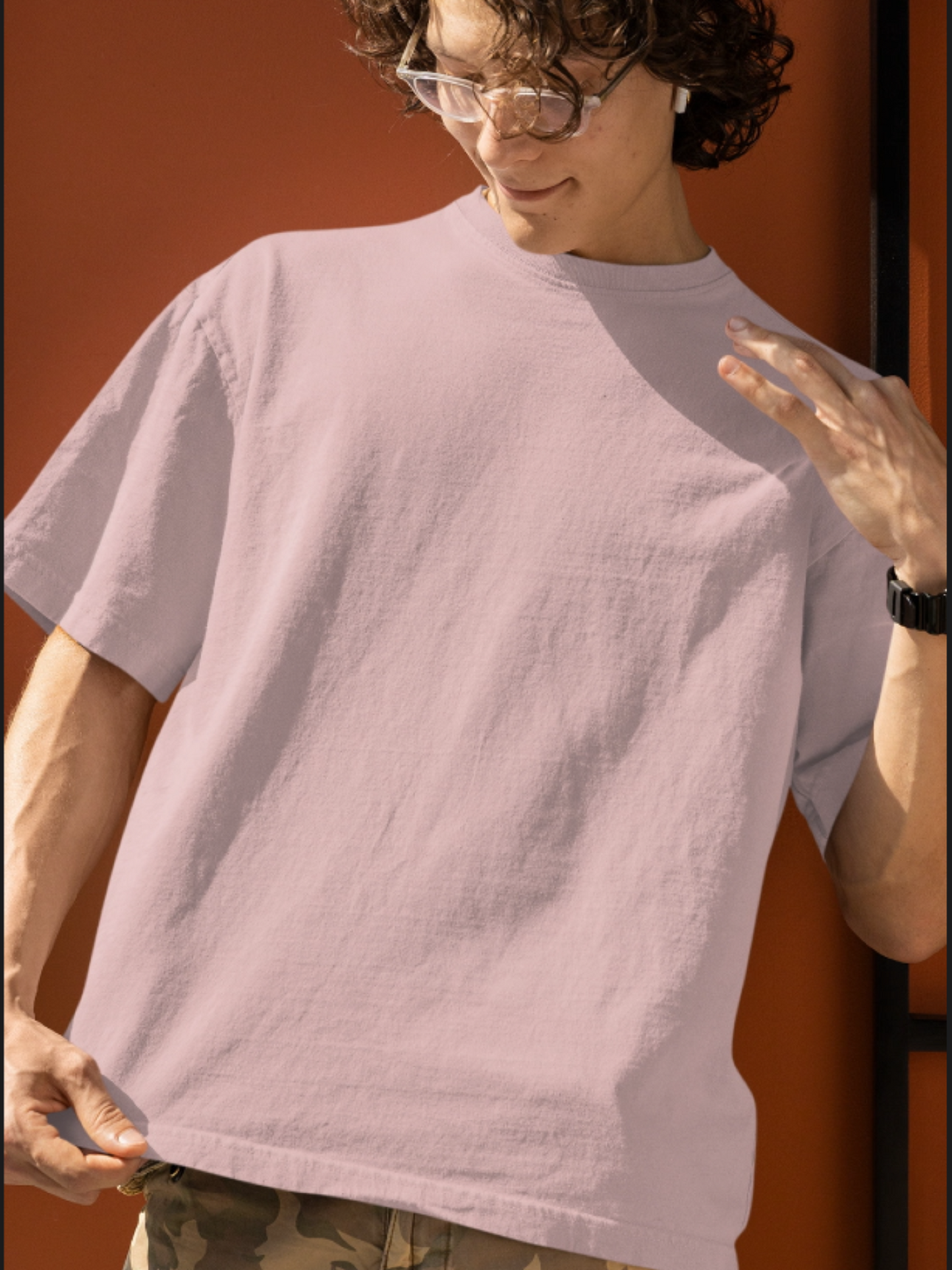 Plain Baby Pink Round Neck Oversized Cotton T-shirt At Stalworth