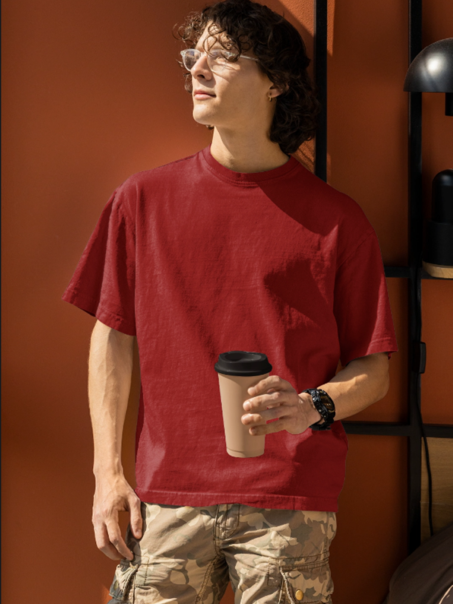 Plain Red Round Neck Oversized Cotton T-shirt At Stalworth