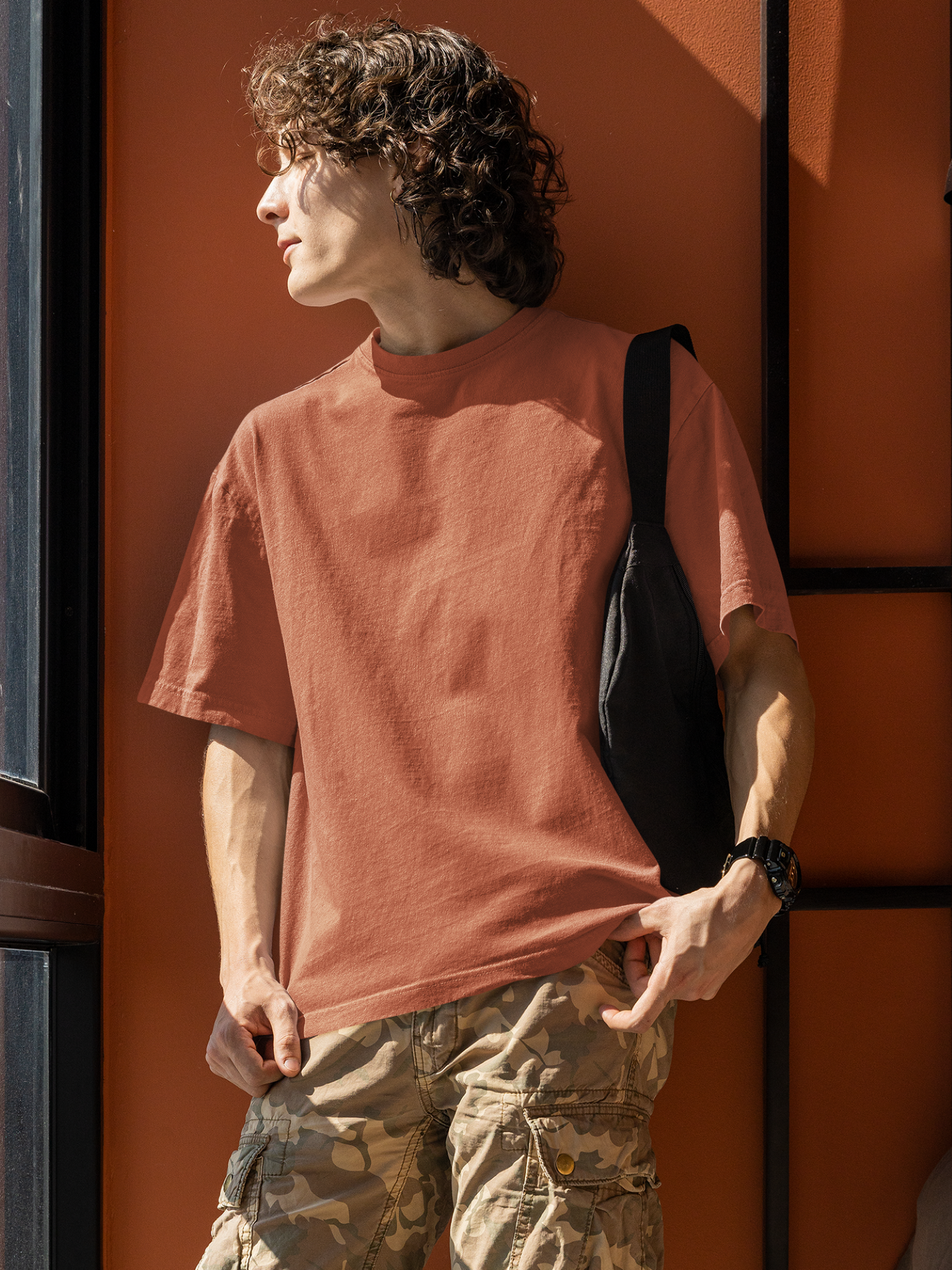 Plain Coral calm Round Neck Oversized Cotton T-shirt At Stalworth