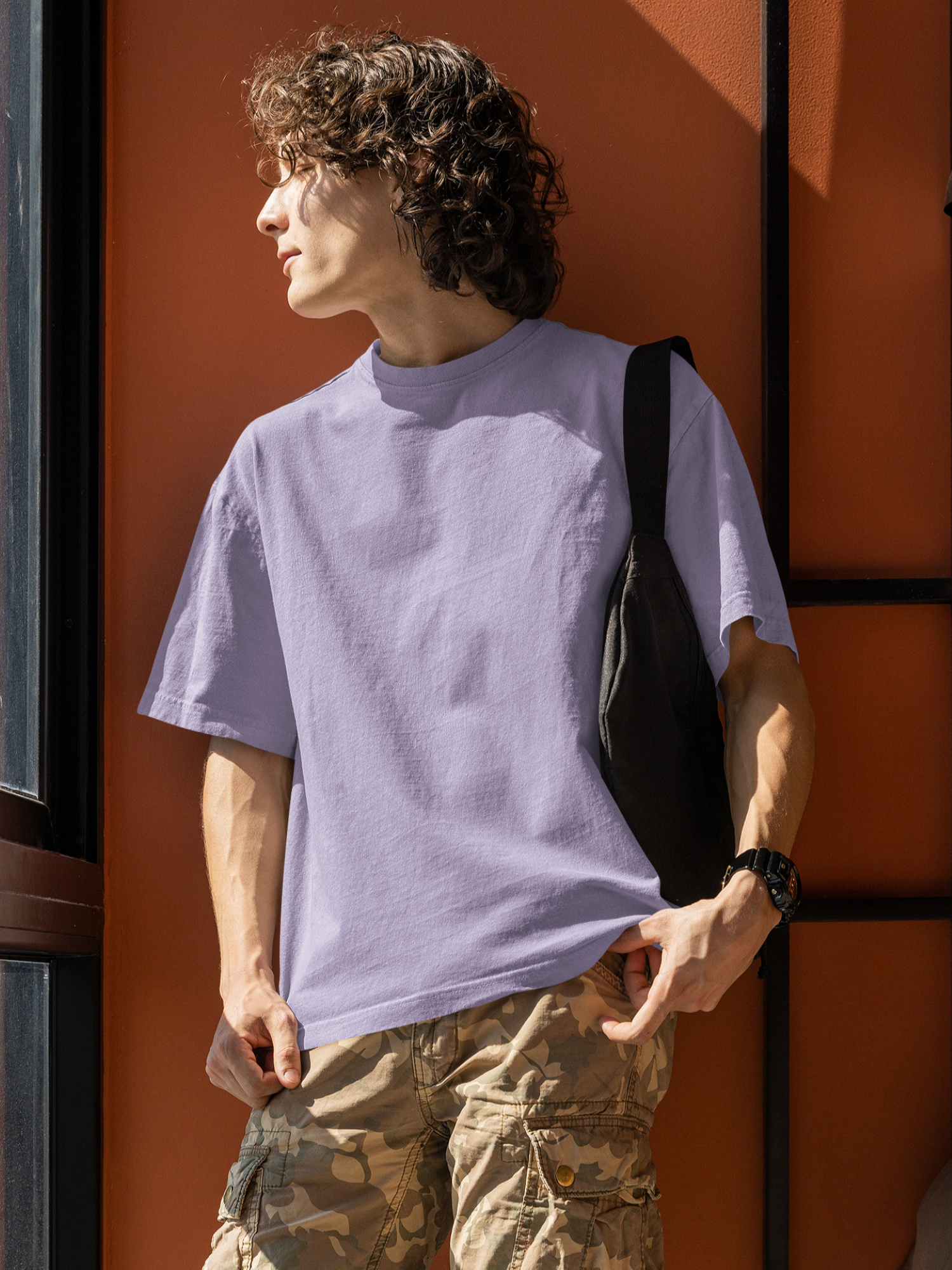 Plain Lavender Blue  Round Neck Oversized Cotton T-shirt At Stalworth