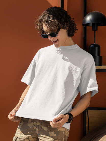 Plain Frost White Round Neck Oversized Cotton T-shirt At Stalworth